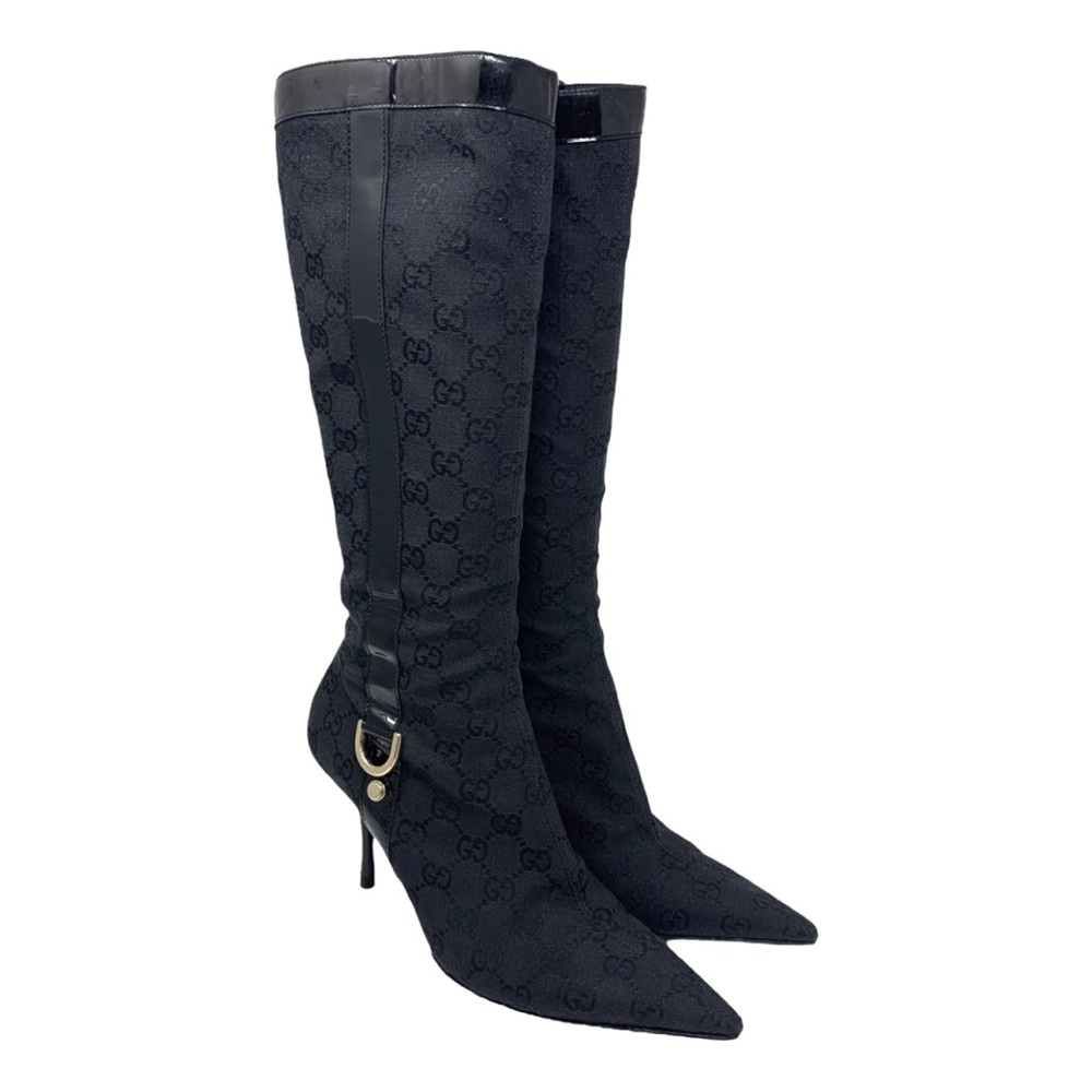 Gucci vintage GG monogram black cloth boots